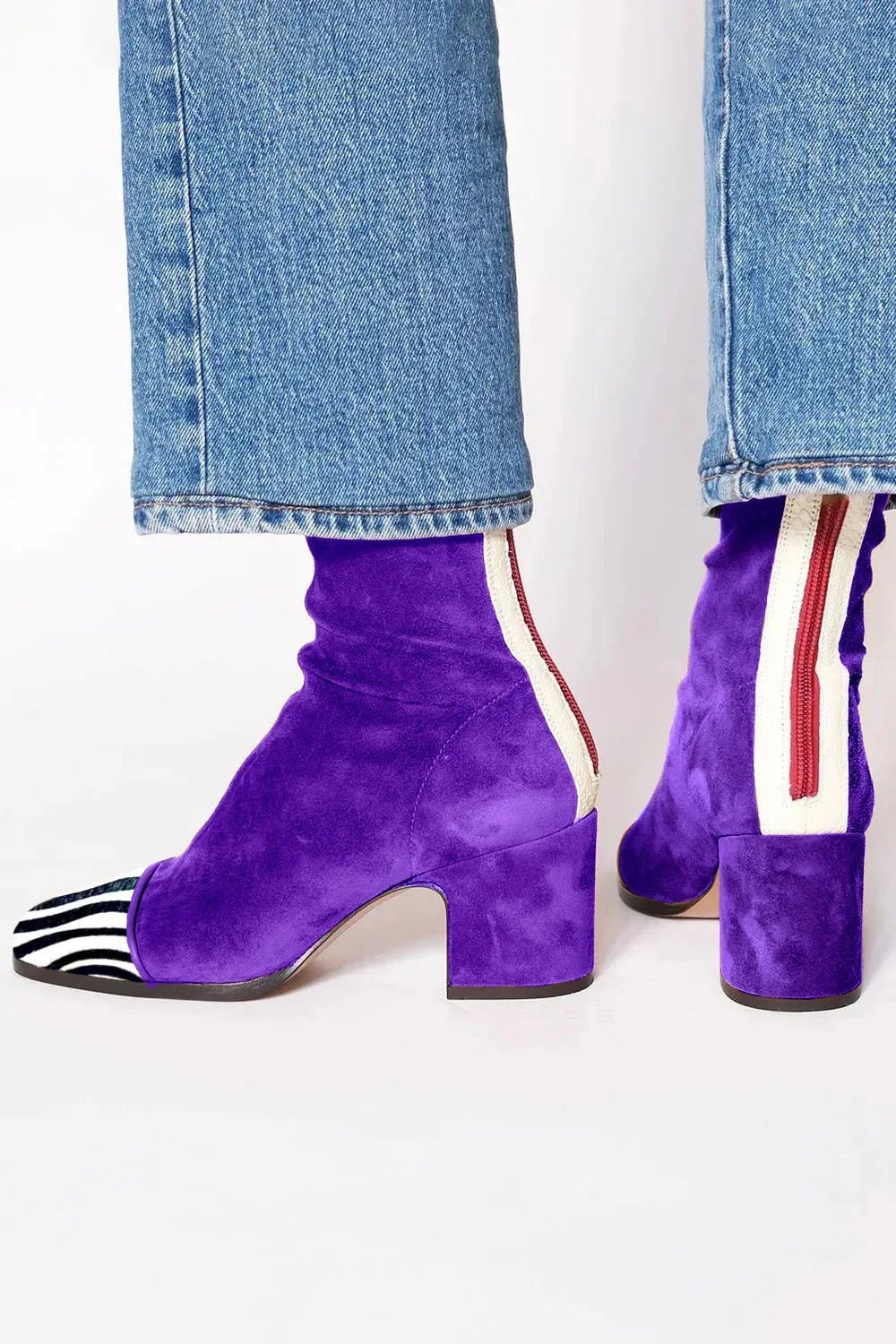 Catalina | Women's Block Heel Leather Look Square Toe Ankle Boots - Purple