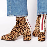 Catalina | Women's Block Heel Leather Look Square Toe Ankle Boots - Leopard-print