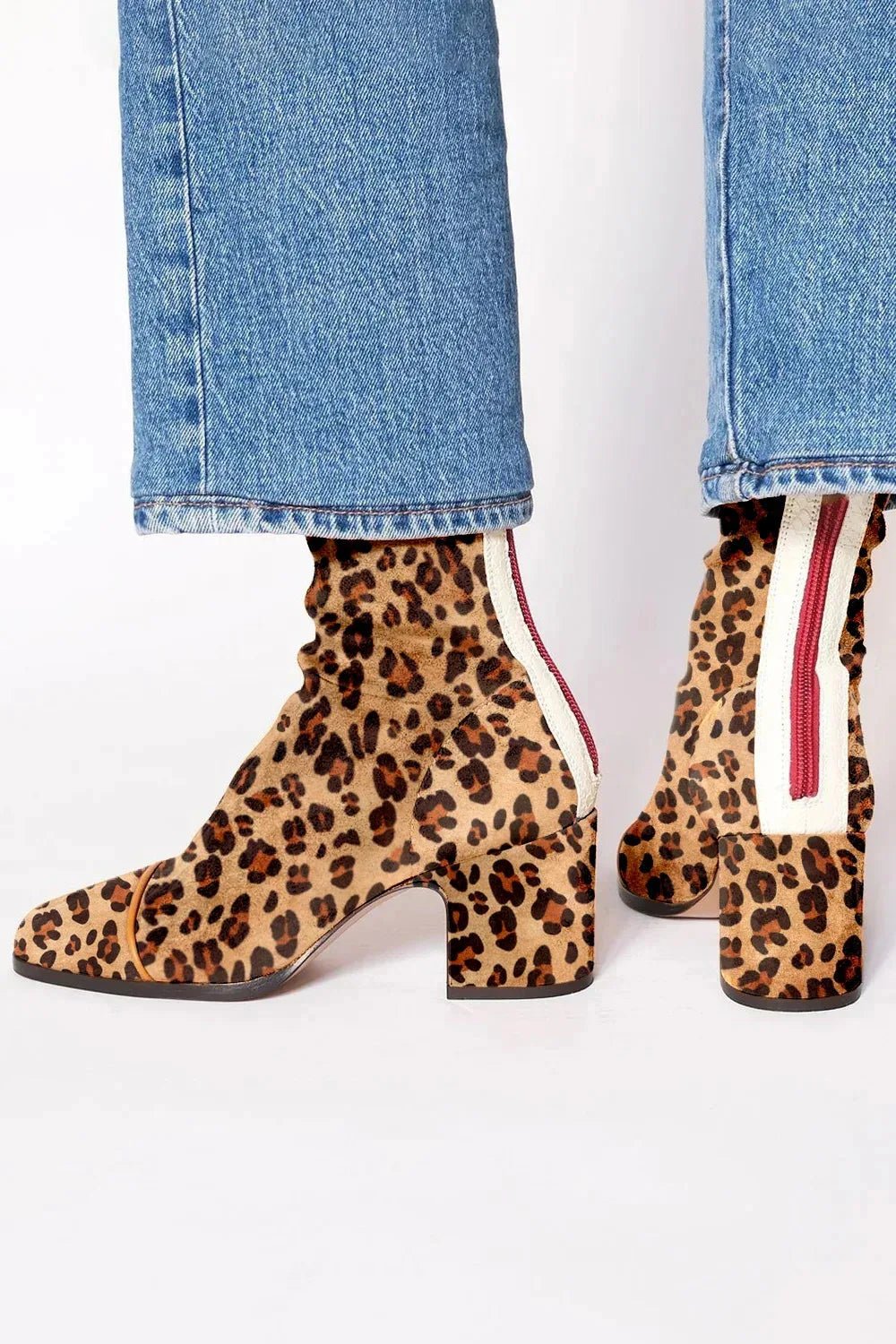 Catalina | Women's Block Heel Leather Look Square Toe Ankle Boots - Leopard-print