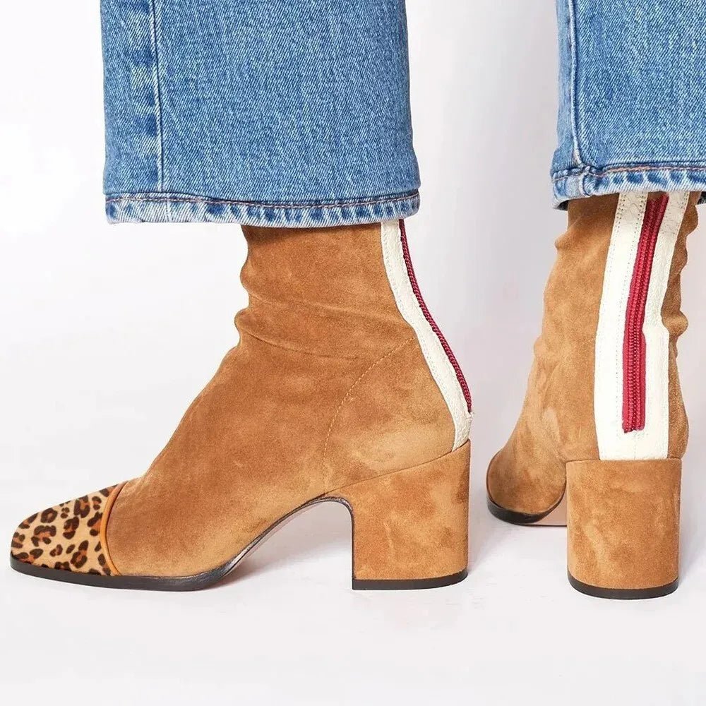 Catalina | Women's Block Heel Leather Look Square Toe Ankle Boots