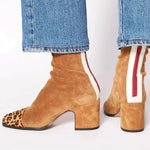 Catalina | Women's Block Heel Leather Look Square Toe Ankle Boots