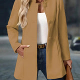 Susanna | Women's Open Front Longline Stand Collar Blazer - Camel