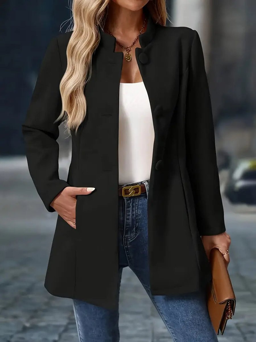 Susanna | Women's Open Front Longline Stand Collar Blazer