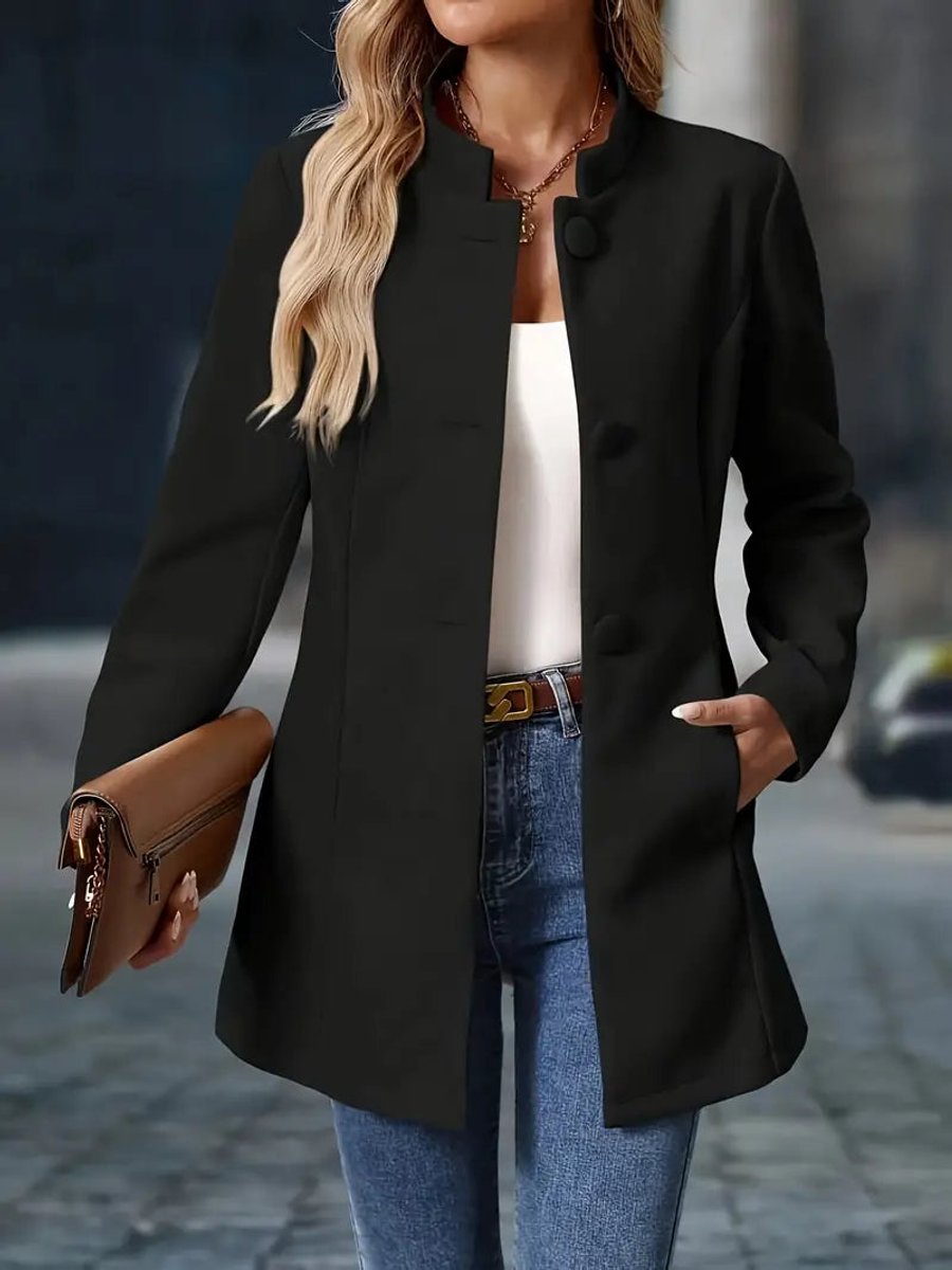 Susanna | Women's Open Front Longline Stand Collar Blazer