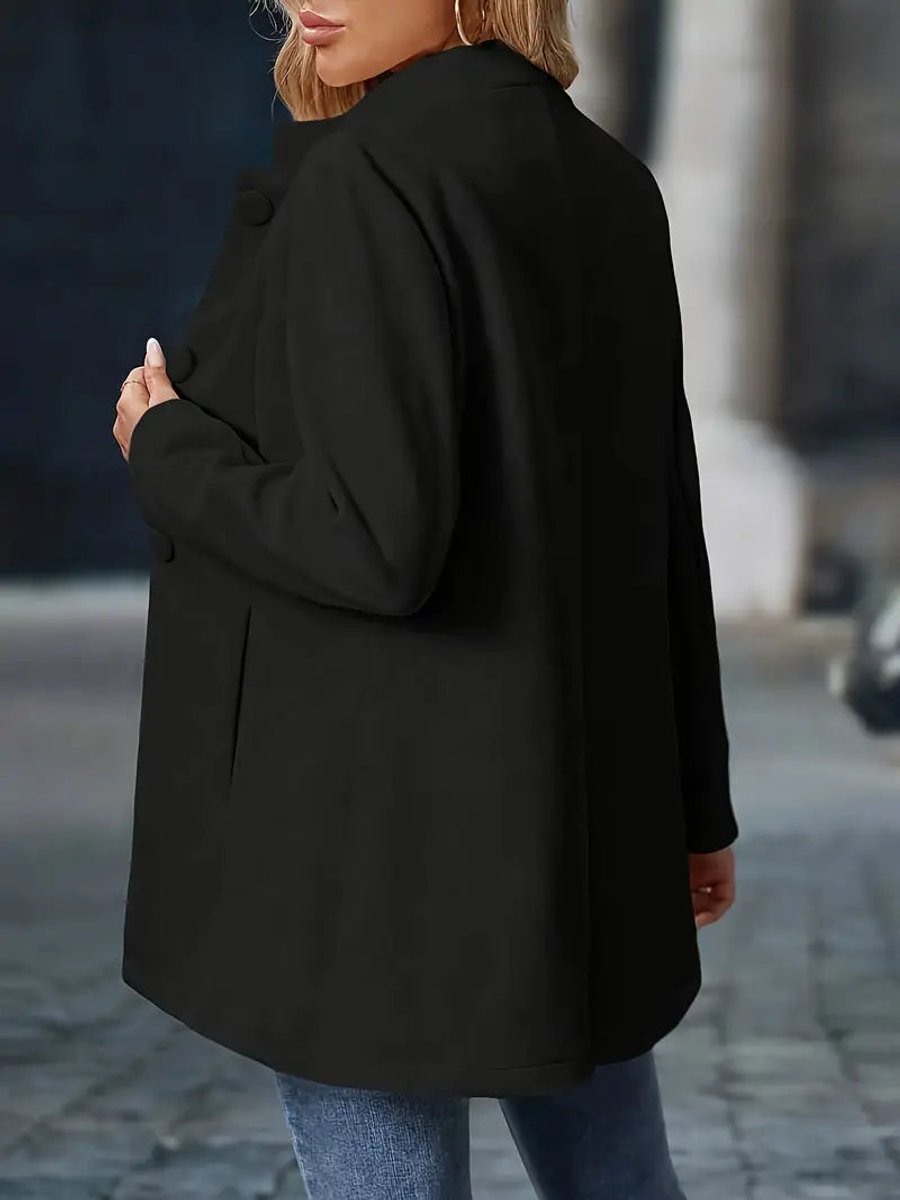 Susanna | Women's Open Front Longline Stand Collar Blazer - Black