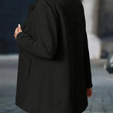 Susanna | Women's Open Front Longline Stand Collar Blazer - Black