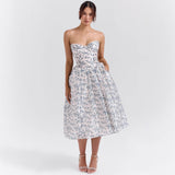 Isla | Women's Corset Satin Midi Cocktail Dress - Rose