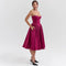 Isla | Women's Corset Satin Midi Cocktail Dress - Magenta