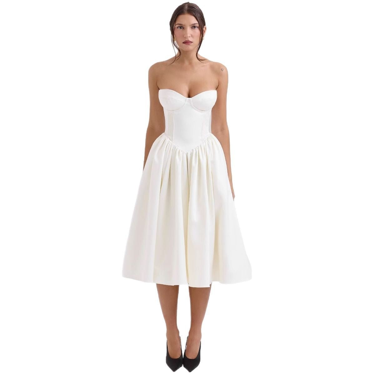 Isla | Women's Corset Satin Midi Cocktail Dress - White