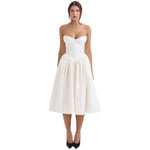 Isla | Women's Corset Satin Midi Cocktail Dress - White