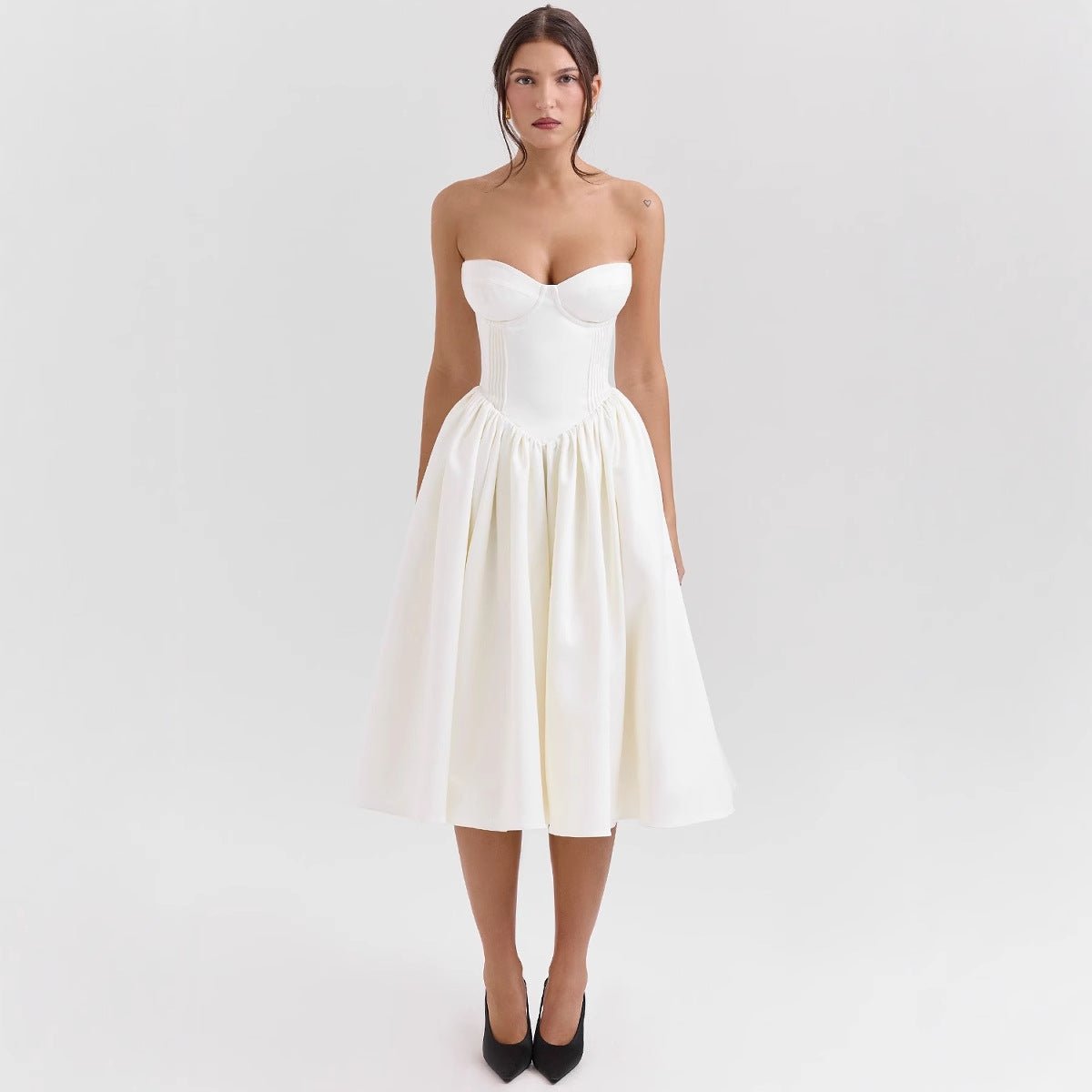 Isla | Women's Corset Satin Midi Cocktail Dress