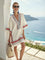 Yasmin | Women's V Neck Short Sleeve Striped Tunic Dress - White