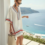 Yasmin | Women's V Neck Short Sleeve Striped Tunic Dress