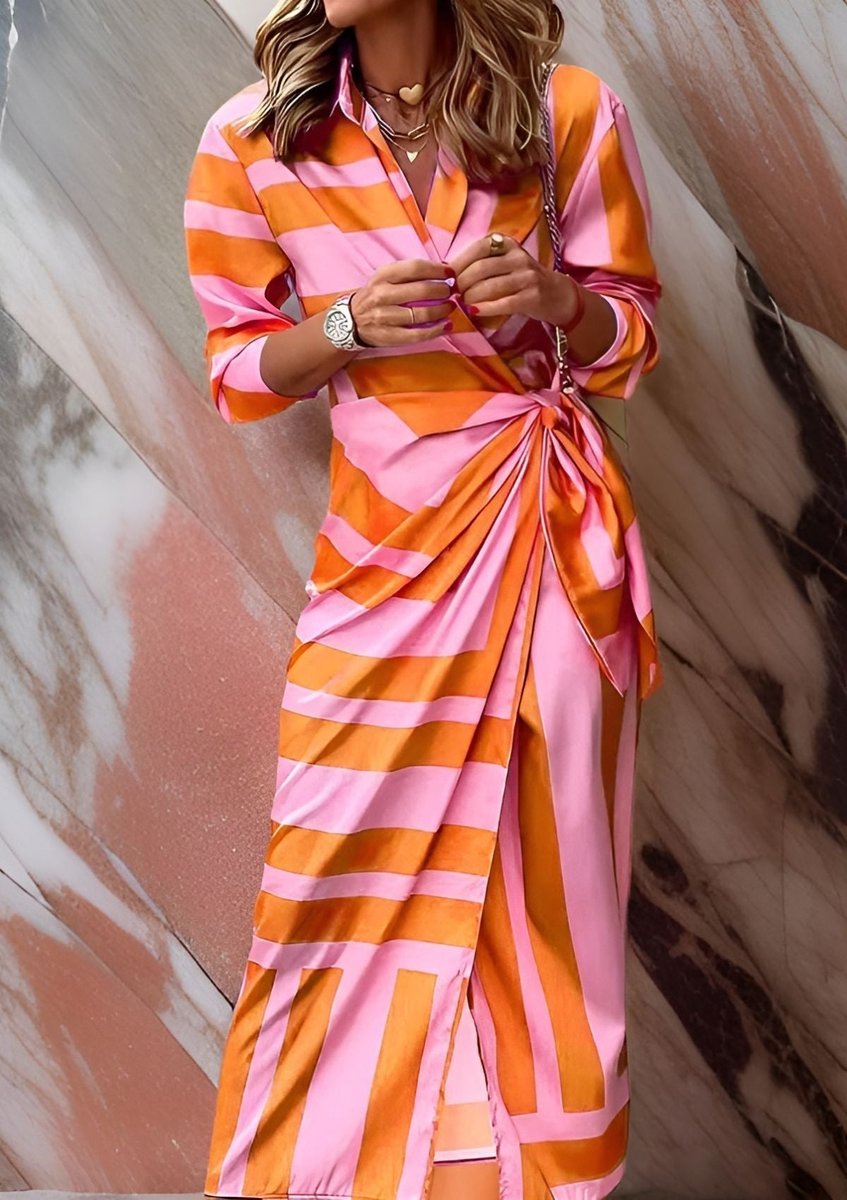 Diane | Women's Long Sleeve Wrap Striped Midi Dress