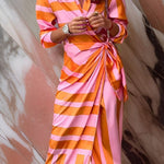 Diane | Women's Long Sleeve Wrap Striped Midi Dress
