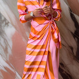 Diane | Women's Long Sleeve Wrap Striped Midi Dress