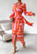 Diane | Women's Long Sleeve Wrap Striped Midi Dress - Orange/Pink