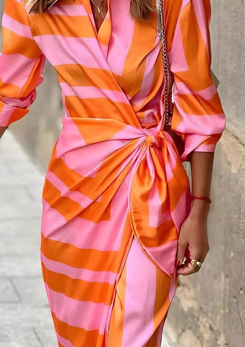 Diane | Women's Long Sleeve Wrap Striped Midi Dress