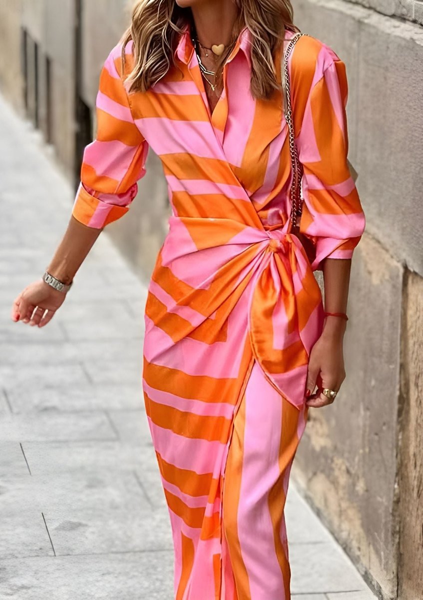 Diane | Women's Long Sleeve Wrap Striped Midi Dress