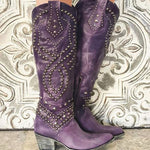 Christine | Women's Chunky Heel Studded Chunky Western Boots - Purple