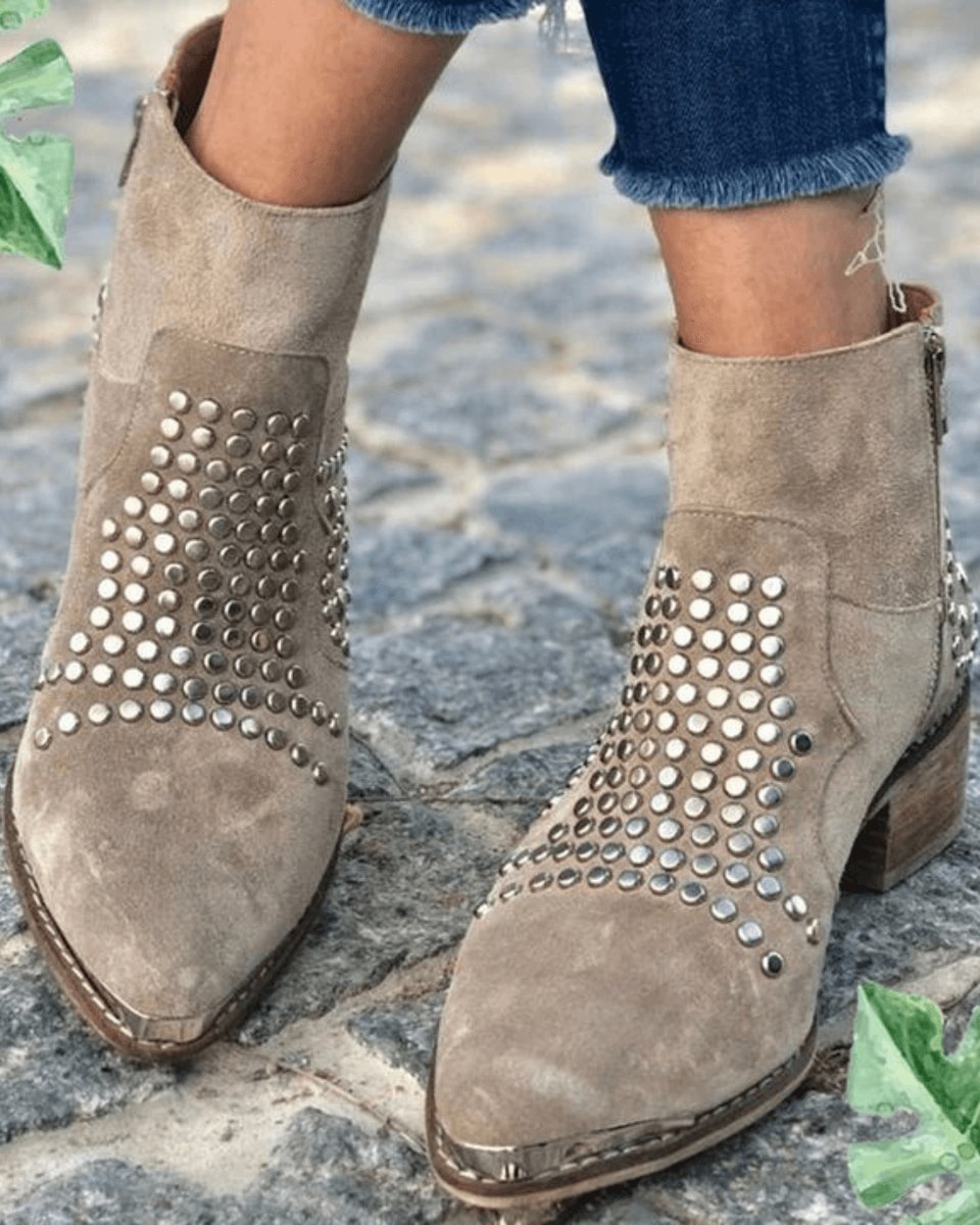 Piper | Women's Block Heel Suede Look Studded Ankle Boots