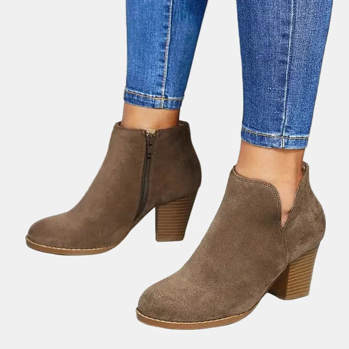 Mara | Women's Block Heel Side Zip Suede Look Ankle Boots