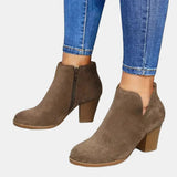 Mara | Women's Block Heel Side Zip Suede Look Ankle Boots
