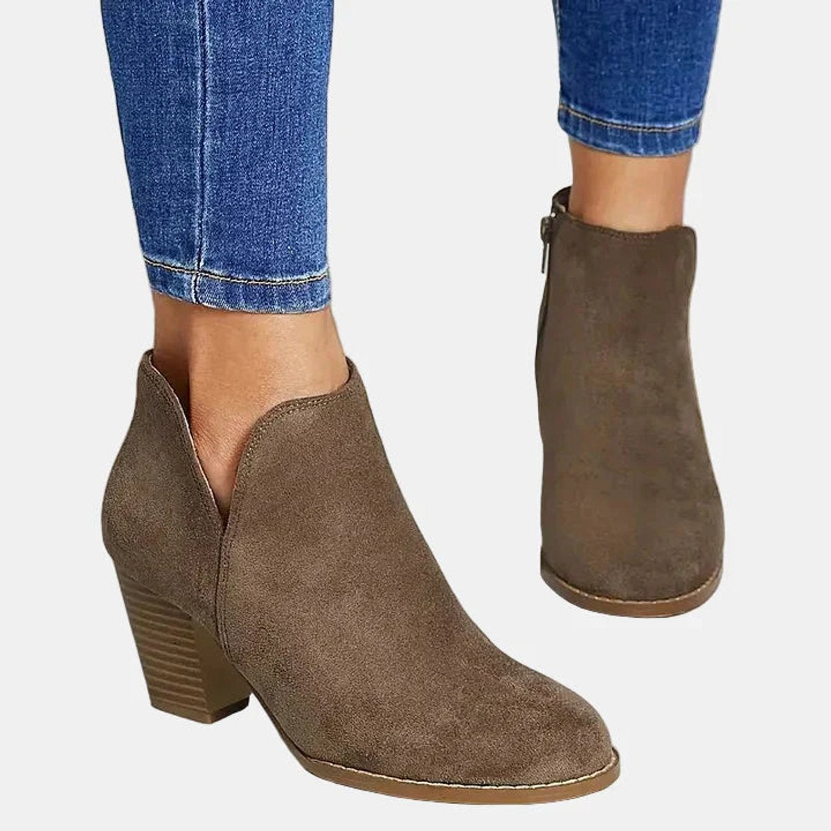 Mara | Women's Block Heel Side Zip Suede Look Ankle Boots