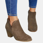 Mara | Women's Block Heel Side Zip Suede Look Ankle Boots
