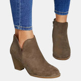 Mara | Women's Block Heel Side Zip Suede Look Ankle Boots