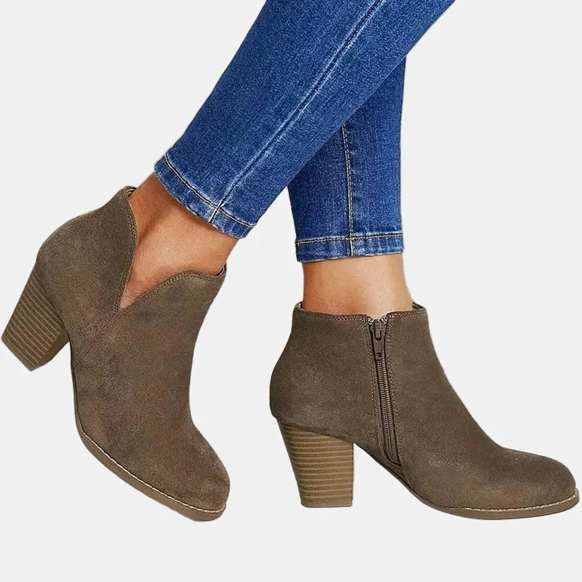 Mara | Women's Block Heel Side Zip Suede Look Ankle Boots