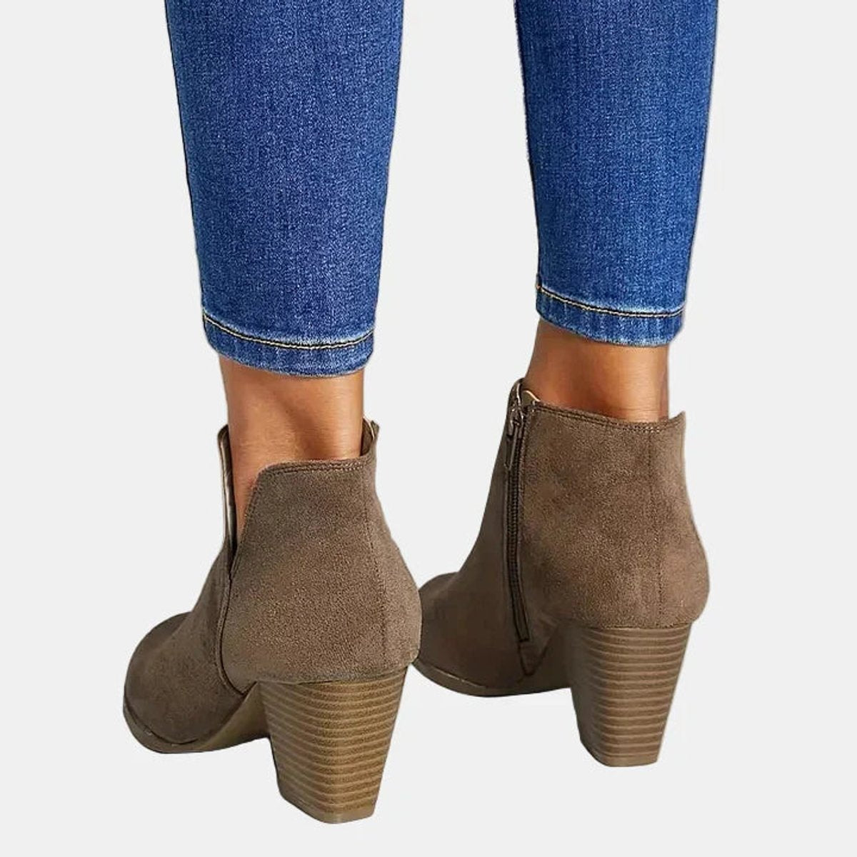 Mara | Women's Block Heel Side Zip Suede Look Ankle Boots
