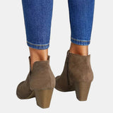 Mara | Women's Block Heel Side Zip Suede Look Ankle Boots