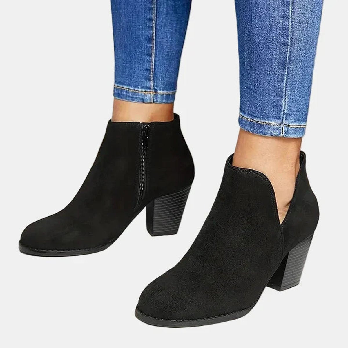 Mara | Women's Block Heel Side Zip Suede Look Ankle Boots