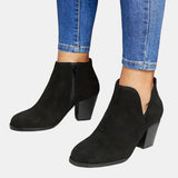 Mara | Women's Block Heel Side Zip Suede Look Ankle Boots