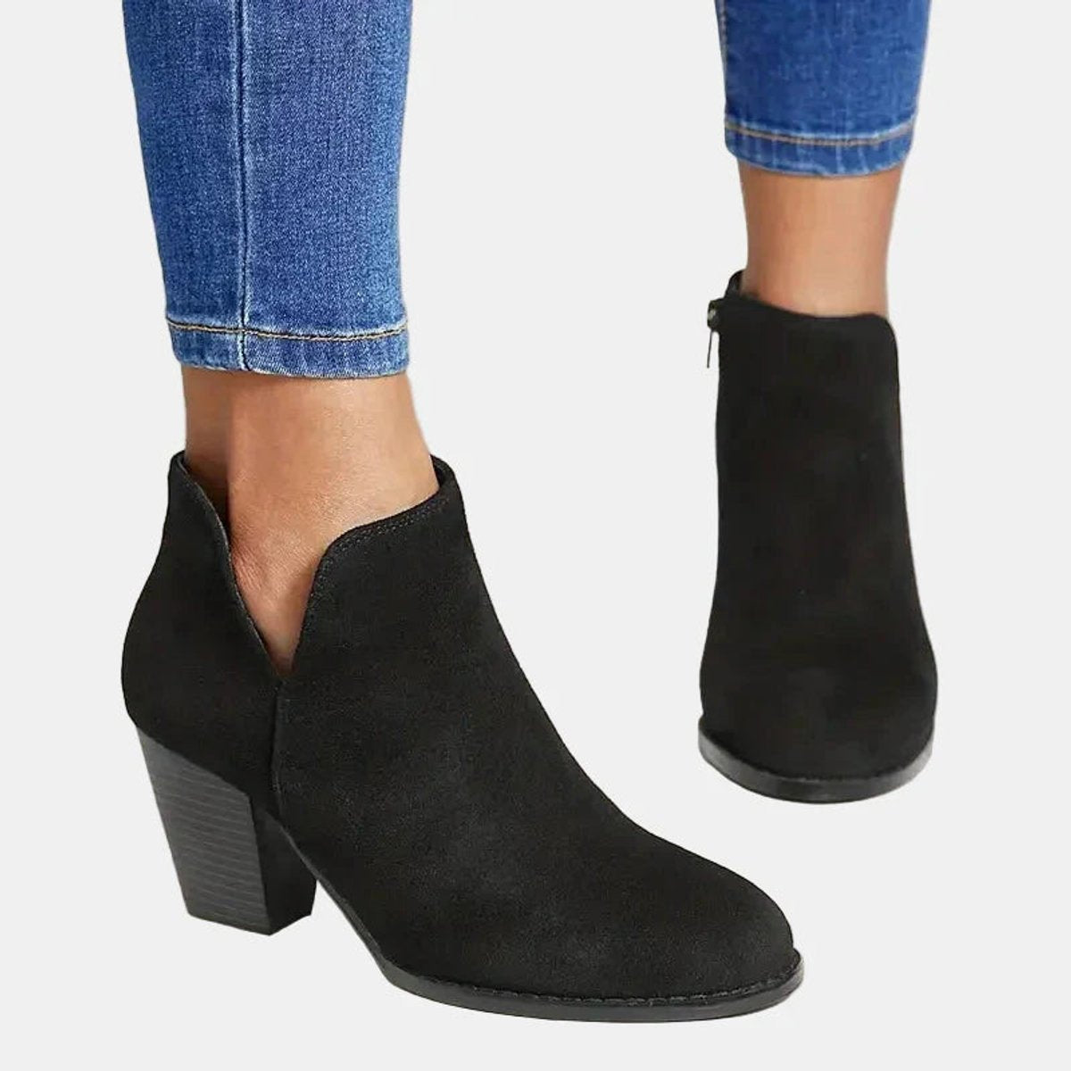 Mara | Women's Block Heel Side Zip Suede Look Ankle Boots