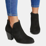 Mara | Women's Block Heel Side Zip Suede Look Ankle Boots