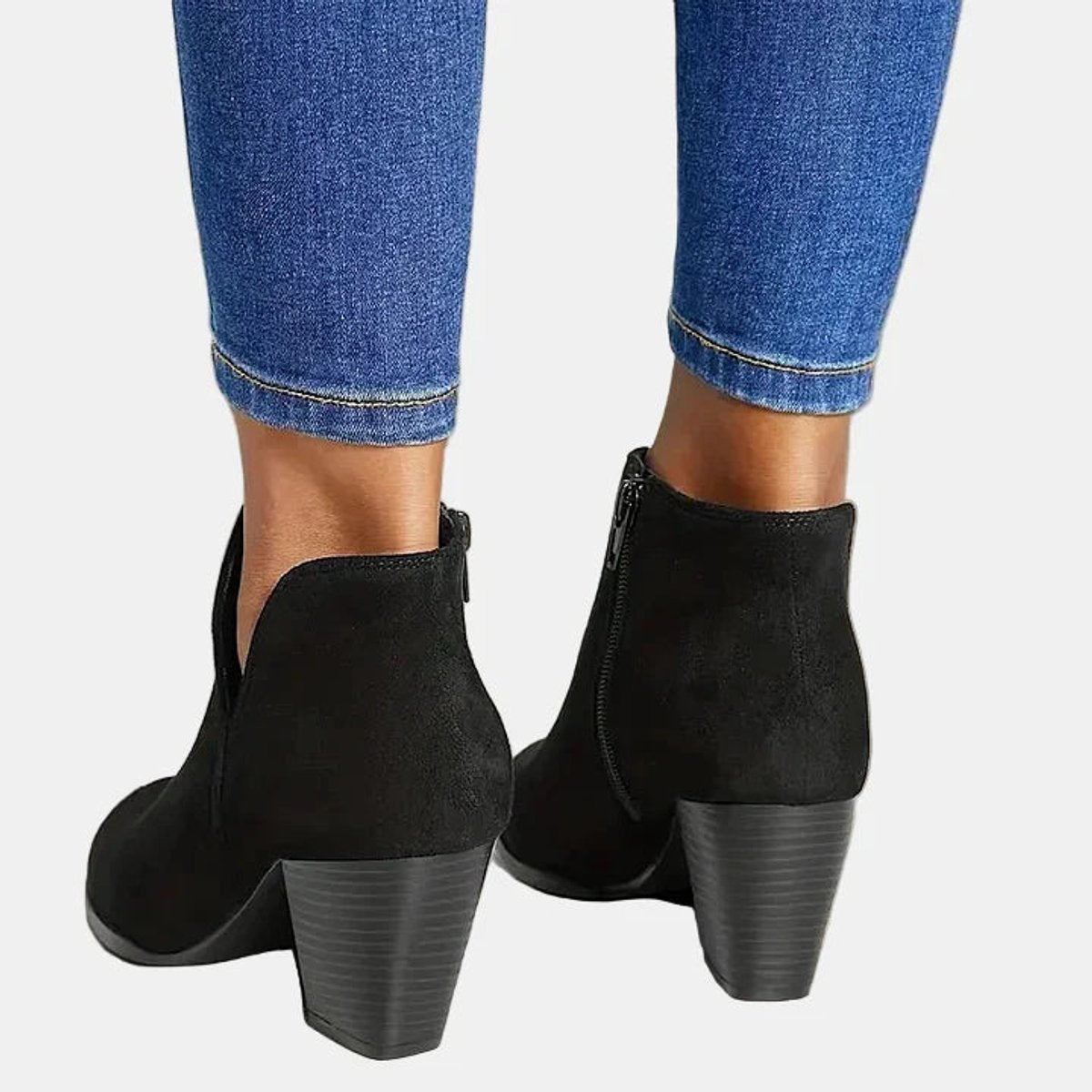 Mara | Women's Block Heel Side Zip Suede Look Ankle Boots