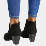 Mara | Women's Block Heel Side Zip Suede Look Ankle Boots