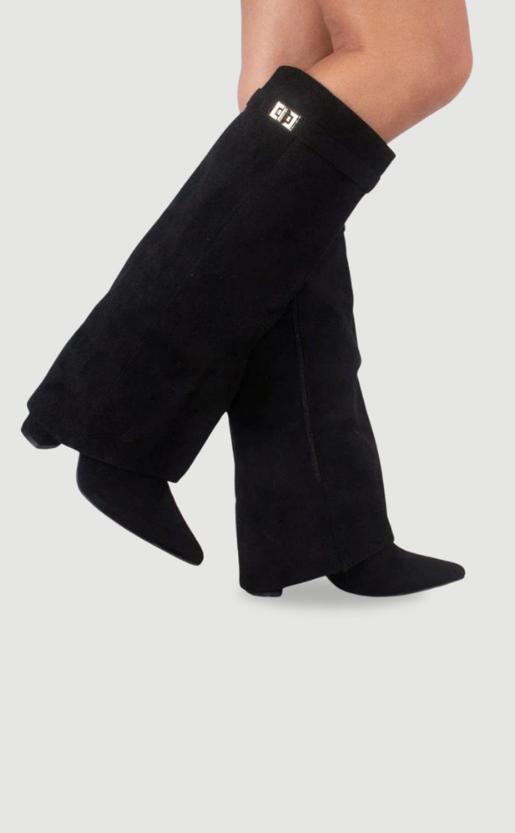 Willa | Women's Suede Look Fold Over Knee-High Boots