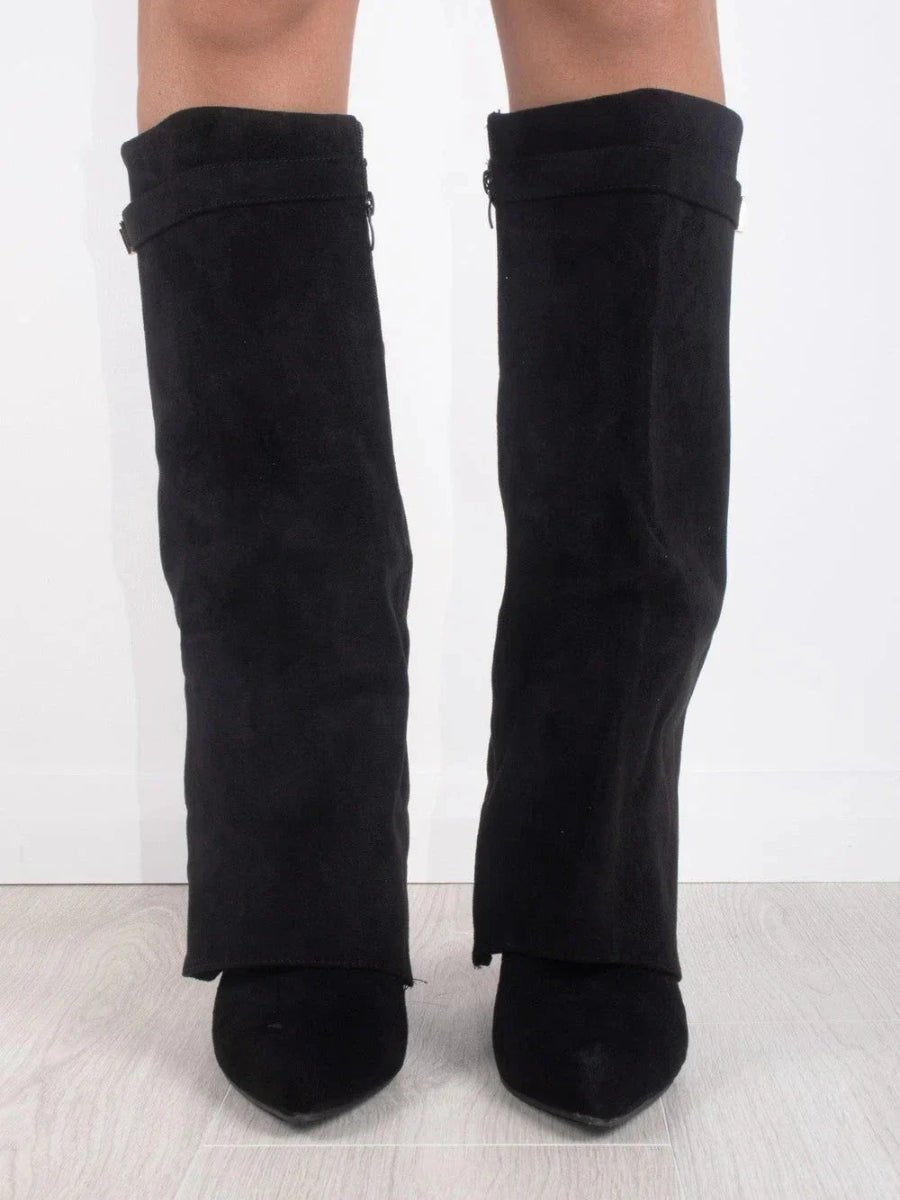 Willa | Women's Suede Look Fold Over Knee-High Boots