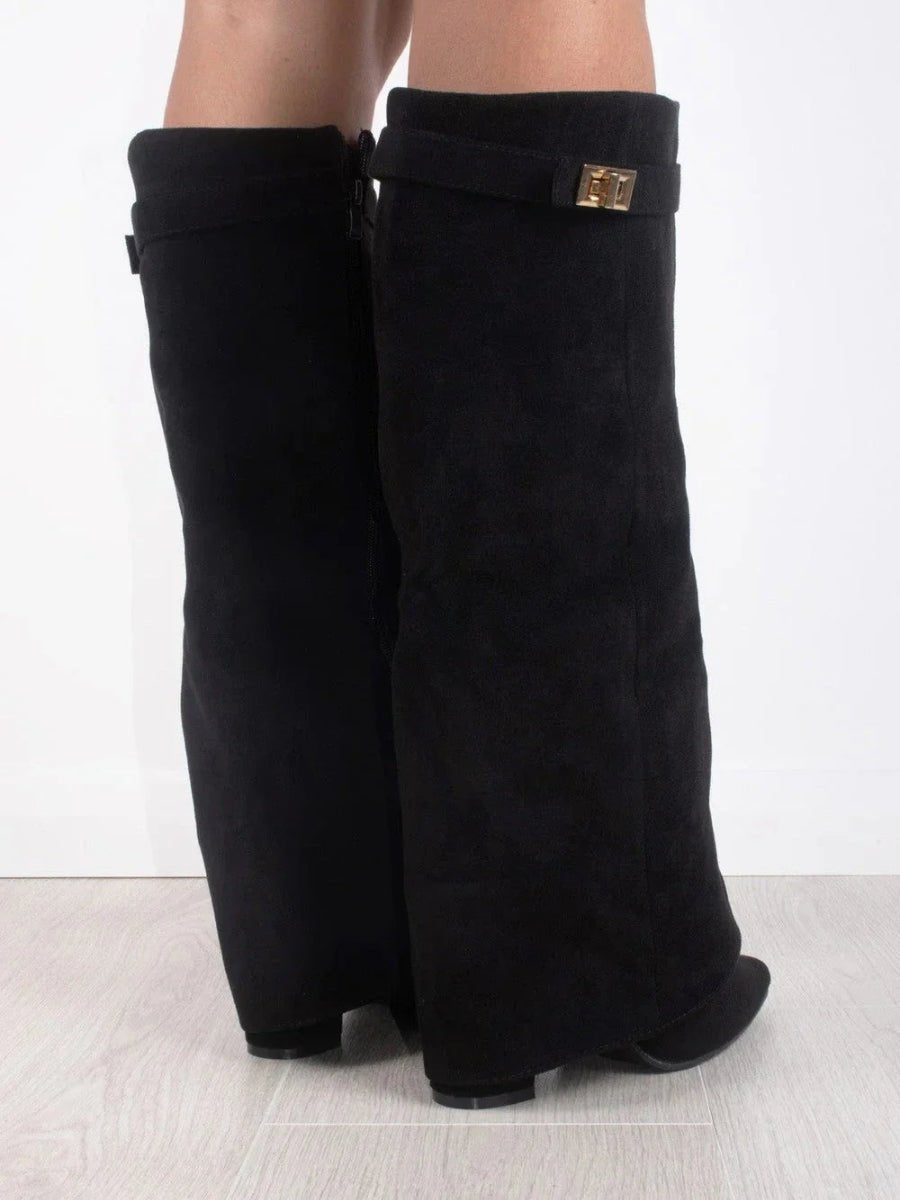 Willa | Women's Suede Look Fold Over Knee-High Boots
