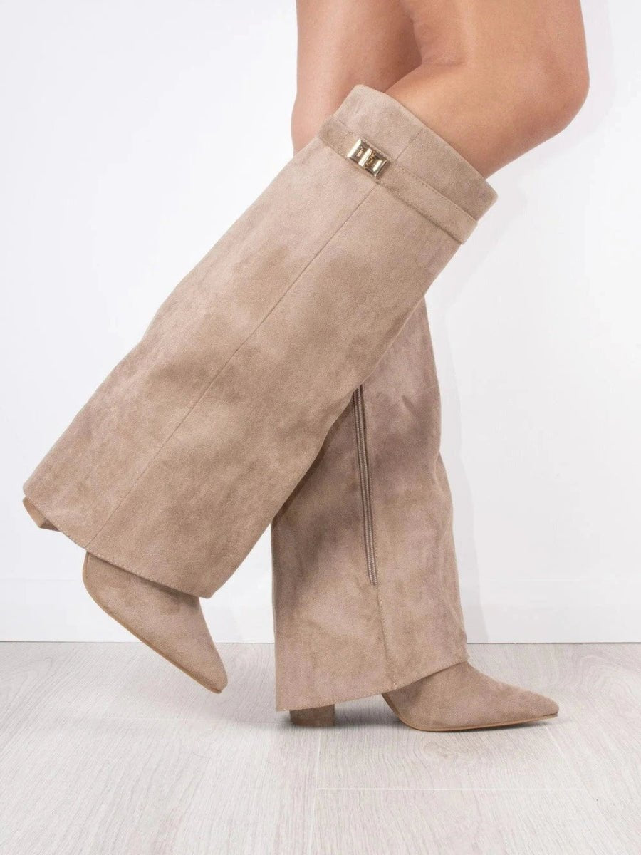 Willa | Women's Suede Look Fold Over Knee-High Boots