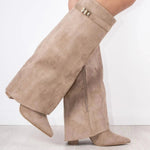 Willa | Women's Suede Look Fold Over Knee-High Boots