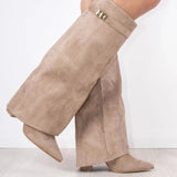 Willa | Women's Suede Look Fold Over Knee-High Boots