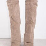 Willa | Women's Suede Look Fold Over Knee-High Boots - Beige