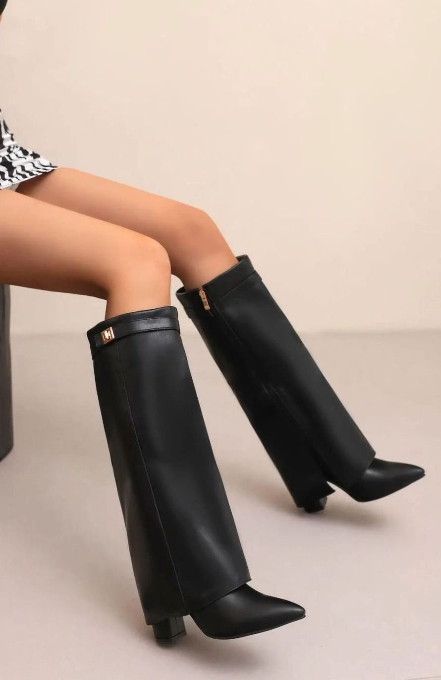 Eleanor | Women's Wedge Suede Look Buckle Knee-High Boots