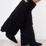 Whitney | Women's Suede Look Buckle Pointed Toe Boots - Black