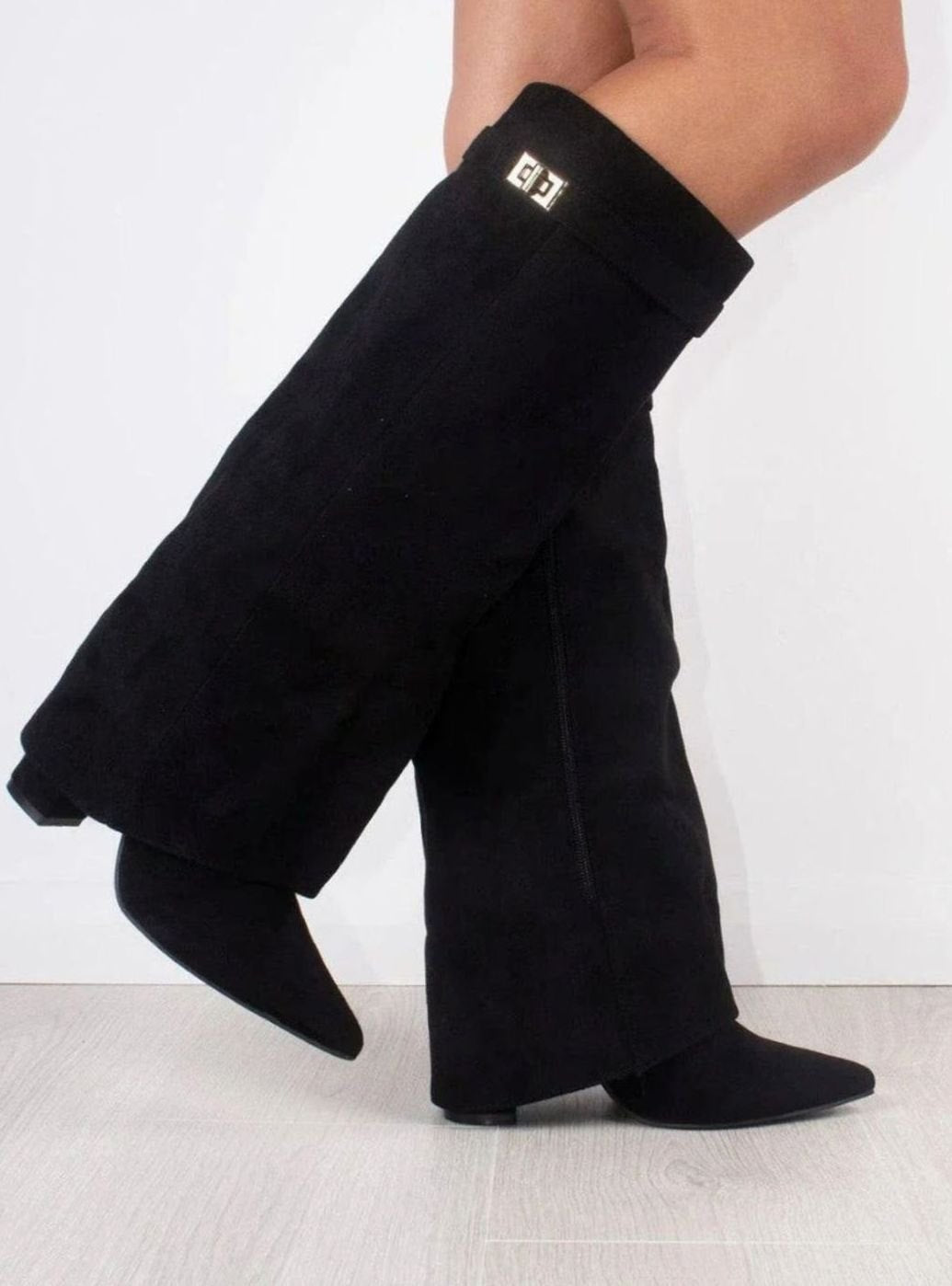 Whitney | Women's Suede Look Buckle Pointed Toe Boots - Black