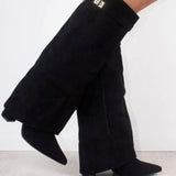 Whitney | Women's Suede Look Buckle Pointed Toe Boots - Black